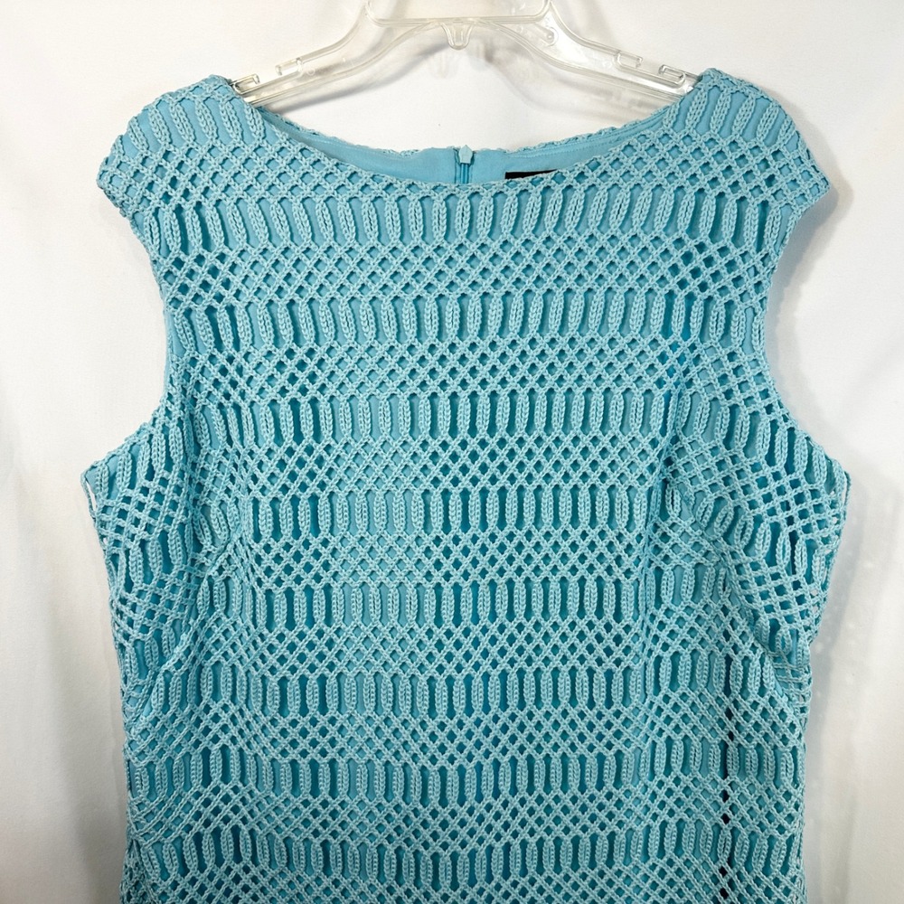 Lauren Ralph Lauren Plus Size 16W Shift Dress Blue Crochet Sleeveless Preppy 397 - Picture 7 of 12